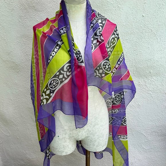 Accessories - Vintage Purple/Black/White/Green/Magenta Chiffon Scarf